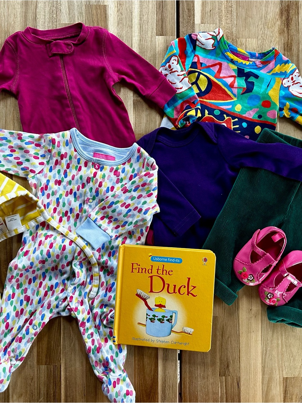 Colorful Baby Outfit Bundle with Pink Shoes & 'Find the Duck' Book